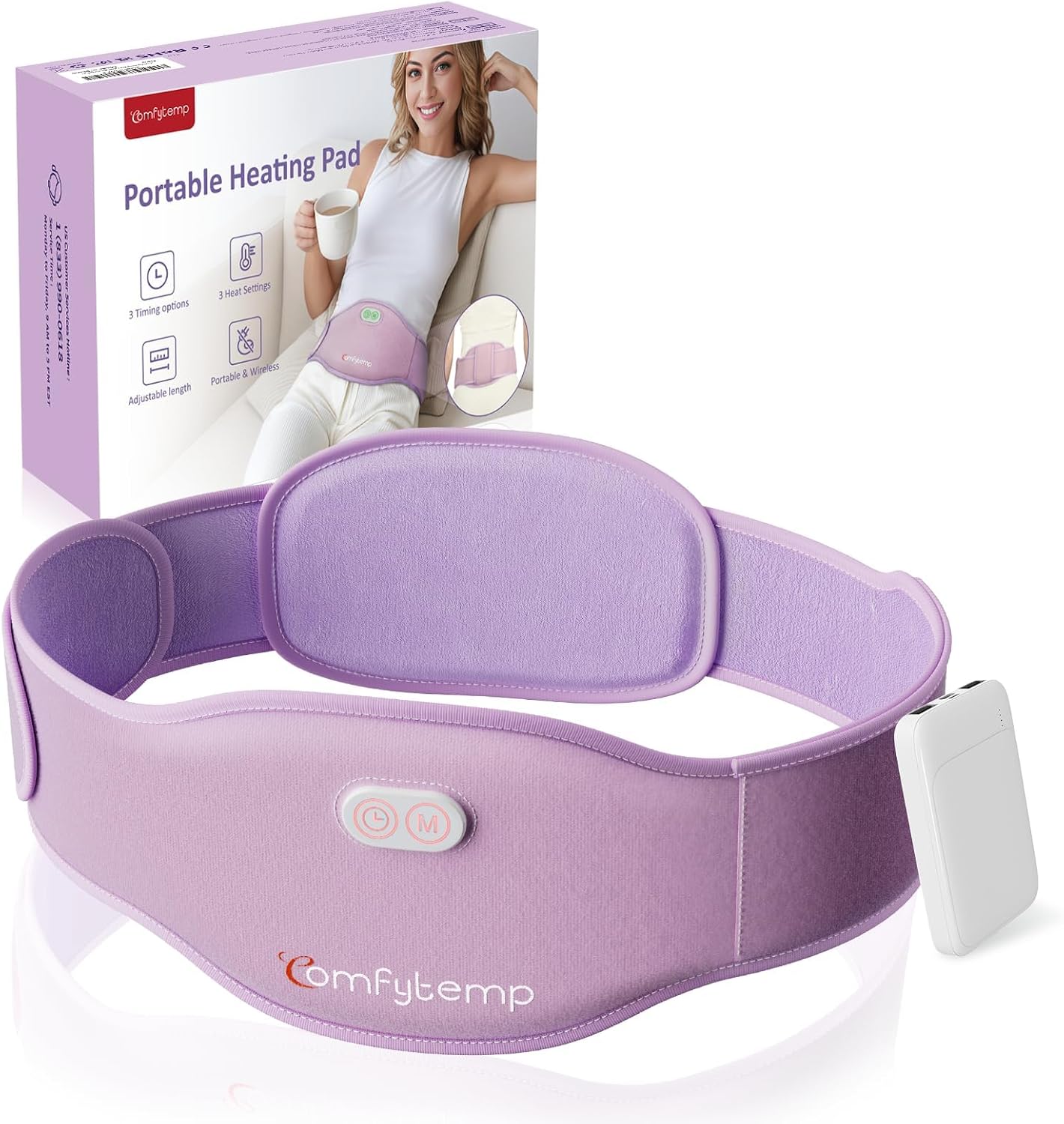Comfytemp Portable Belly and Back Heat Pad for Period Soothing, Cordless Dual-Zone Menstrual Abdomen Waist Wearable Belt, with 5000mAh Battery, 3 Timer & 3 Heat, Best Gifts for Women Girls