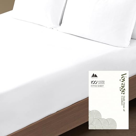 Mayfair Linen Pack of 2 Egyptian Cotton Twin Fitted Sheet - Luxury 600 Series Voyage Collection 16" Deep Pocket Twin Fitted Sheet Only (White), Soft, Cooling Fully Elasticized Hotel Bottom Sheets