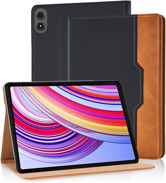 Case for Redmi Pad 2 Pro 2025/Pad pro 12.1 2024/Poco Pad M11 PU Leather Multi-Angle Viewing Folio Case Protective Stand Cover with Front Pocket and Fixing Band for Tab Redmi Pad 2 Pro,Black