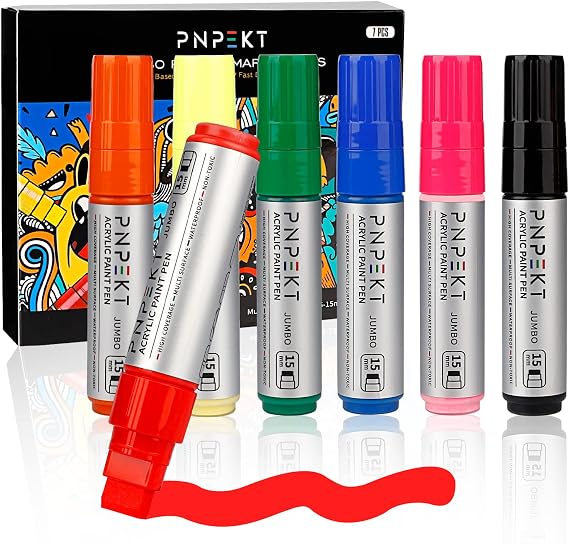 Jumbo Acrylic Paint Markers,15mm Felt Tip Jumbo Colored Markers Water Based Paint Pens For Wood, Rock,Plastic and Almost All Solid Surfaces,Marker Pen Set For Artists, Students, Teenagers & Adults