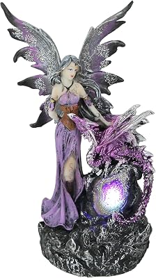 Everspring Amethyst Purple Fairy and Dragon LED Lighted Geode Statue