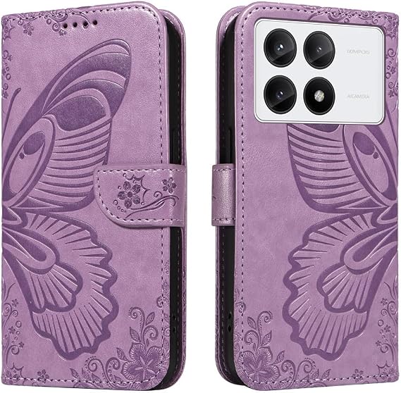 IVY Poco X6 Pro 5G Swallowtail PU Leather Flip Cover Wallet Case [Wrist Strap][Card Holder][Kickstand] for Xiaomi Poco X6 Pro 5G Case - Purple