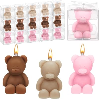 50 Pcs Bear Baby Shower Candle Favors for Guest Bear Party Favors Baby Shower Candles Bulk for Gifts Party Decorations Light Brown,Dark Brown,Pink