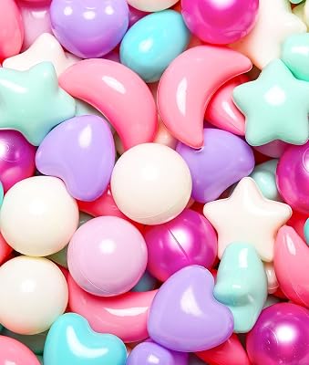 TRENDPLAY Ball Pit Balls for Toddlers, Star Heart Moon Shape, Plastic Toy Balls for Boys Girls Kids Dogs 50 200 500