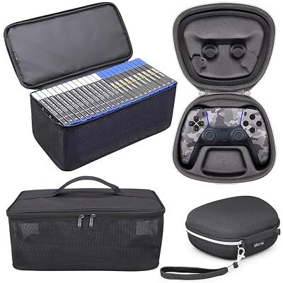 sisma Carry Case Compatible with PS5 DualSense Wireless Controller & PS5 PS4 Games Organizer Storage Bag Bundle Kit