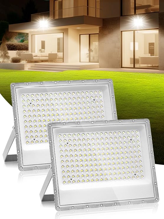 LED Floodlight Outdoor 150W 2 Pack,15000LM Super Bright Flood Lights,3000K Warm White LED Security Lights,IP66 Waterproof Work Light,Wall Light for Garden, Yard, Garage, Streets [Energy Class F]