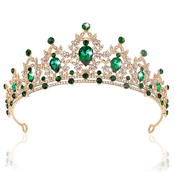 CAVETEE Crown for Women, Tiaras and Crowns for Women Green Princess Queen Crown Crystal Headbands Hair Accessories for Bridal Birthday Prom Party