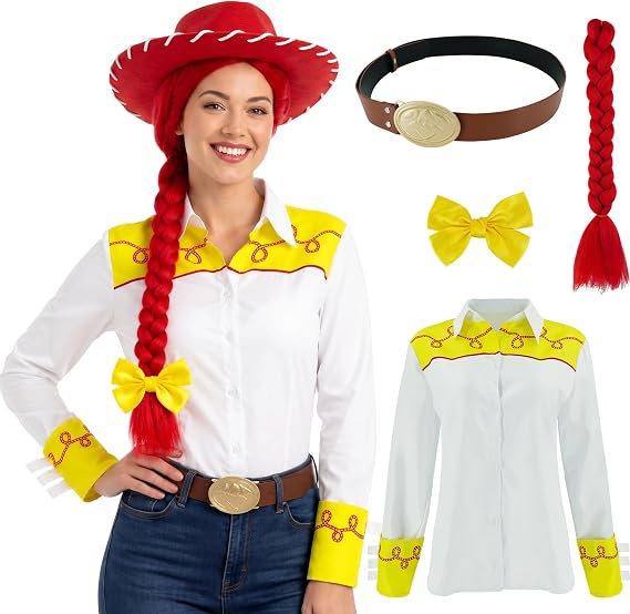 PAINEOMN Cowgirls Costume Adult Halloween Cosplay Outfits Long Sleeves Top Fancy Dress Button Down Shirts for Women