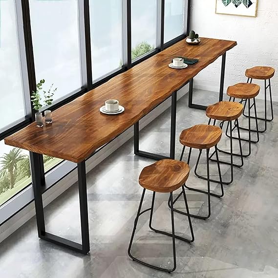Industrial Bar Table,Solid Wood Counter Height Bar Table Live Edge Dining Table,Long Bar Table High Top Wall Bar Table Rectangular Narrow Bar Table(86.6", Brown)