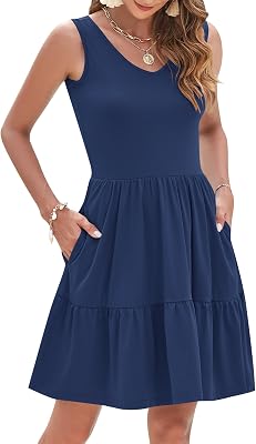 AUSELILY Womens Summer Dresses 2025 Casual Sleeveless Sundress Beach Vacation Flowy Tiered Short Dresses with Pockets