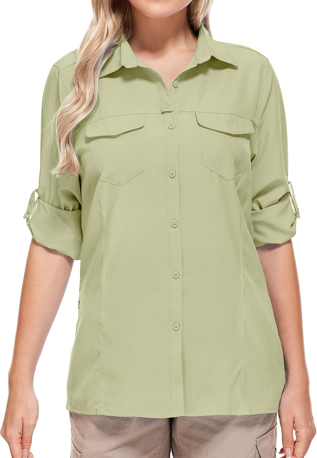 Women UPF 50 Sun Protection Safari Shirts Quick Dry Lightweight Outdoor Fishing Hiking Travel Shirts with Zipper Pockets