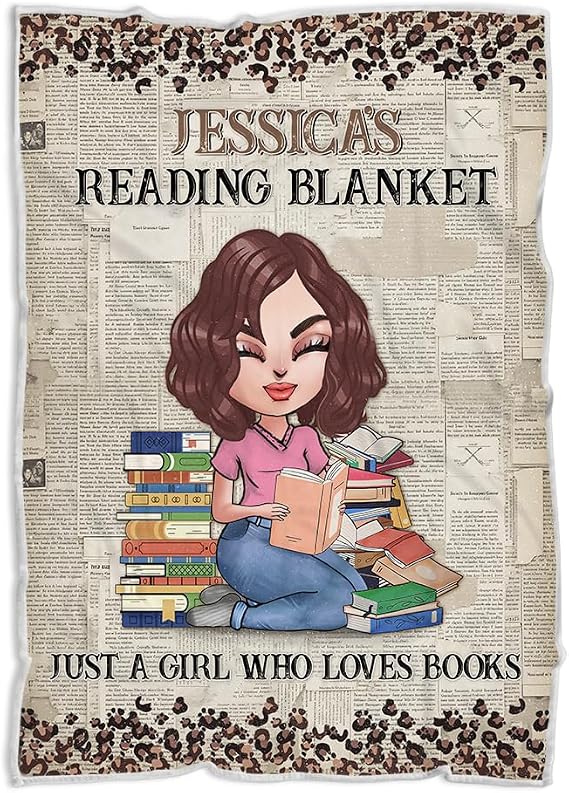 Personalized Book Reading Blanket, Just A Girl Who Loves Books Blanket, Bookish Gifts for Bookworm Book Lovers, Book Club Gifts, Soft Warm Throw Blanket