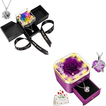 Lebana Preserved Real Rose with Heart I Love You Necklace -Eternal Flowers Rose Birthday Gifts for Women Her Mom Wife Girlfriend Grandma