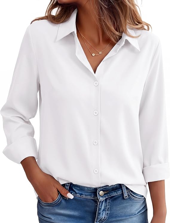 Button Up Shirts Women Stain Resistant Collared Business Casual Blouses