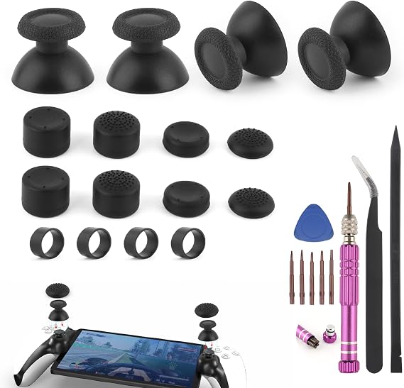 PlayStationポータル用サムスティック4パックPS5ポータルスティック交換用スティックキャップアクセサリー修理ツール/保護ケース付き