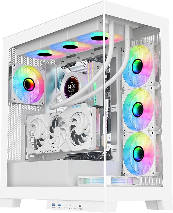 SAMA 4503 ATX Mid Tower PC Case, 4120mm ARGB PWM Fans, USB-C, White | Fan Hub Included, High Airflow Full View Glass Gaming Computer Case, Back-Connect Ready, 430mm GPU & 360mm AIO Support
