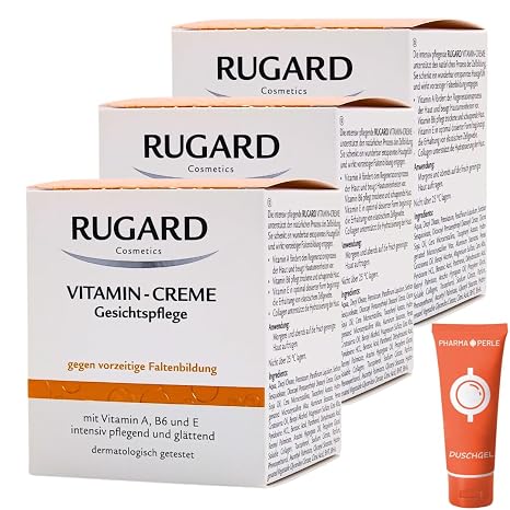 Vitamin Cream Face Care 3 x 100 ml I Against Premature Wrinkles I Intensely Nourishing and Smoothing I Collagen Vitamin A Vitamin E Vitamin B6 I Economy Set Plus Pharmaceutical Pearl givew-away
