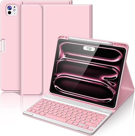 FUWANG for iPad Pro 13 inch Case with Keyboard (M5/M4) 2025/2024, Pink