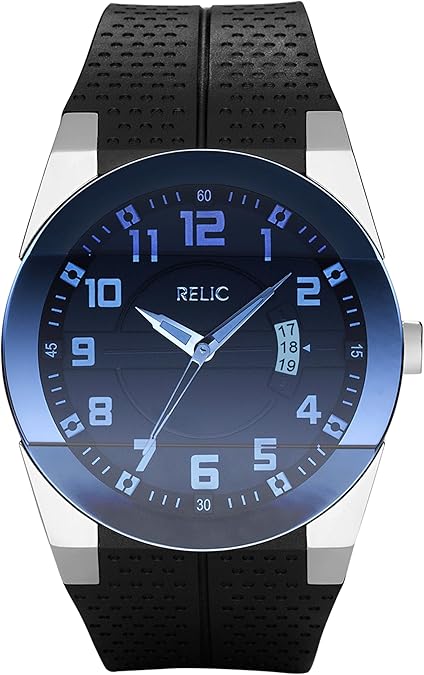 Relic by Fossil Men's Jake Three-Hand Day Date Watch, Silver Stainless Steel and Black Silicone Band Watch for Men