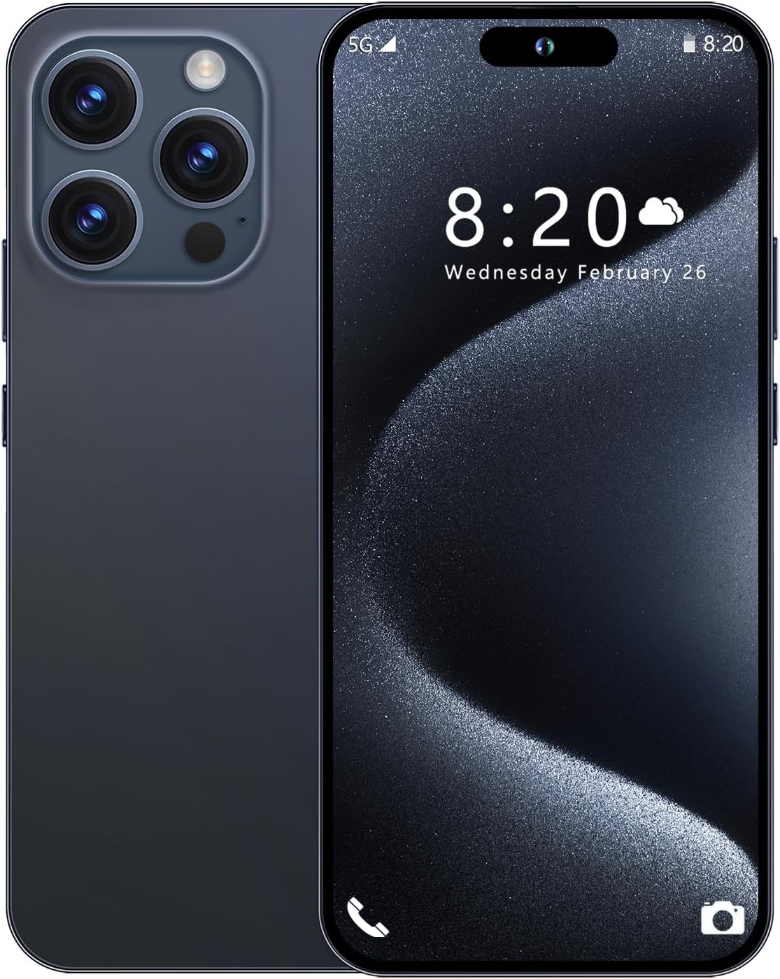 Unlocked Android Phone I15 ProMax 5G Android 13 Cell Phone with Dynamic Island Titanium 8GB256GB Mobile Phones 6.8“ HD Screen 108MP24MP Camera 6800 mAh Long Battery Dual SIM Smart Phone Blue
