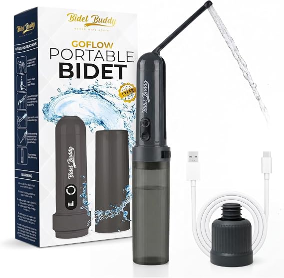 BIDET BUDDY GoFlow Portable Bidet for Travel - 180mL Bottle Obsidian Drift | Two Power Modes, 180 Degree Nozzle Wand, IPX6 Waterproof, USB - C Charging, 800mAh Rechargeable Battery, Medium Pressure
