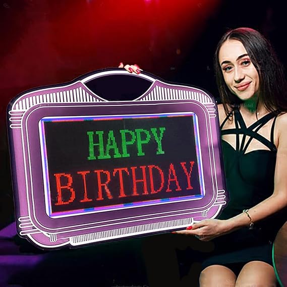 Bar Nightclub Custom RGB VIP Bottle Presenter Service Sign Happy Birthday Letter LED Scrolling Message Display Board, APP Programmable, Remote Control