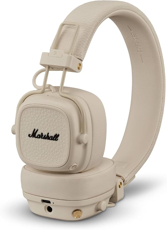 Marshall Major V Bluetooth Headphones, 100 Hours Playtime - Cream