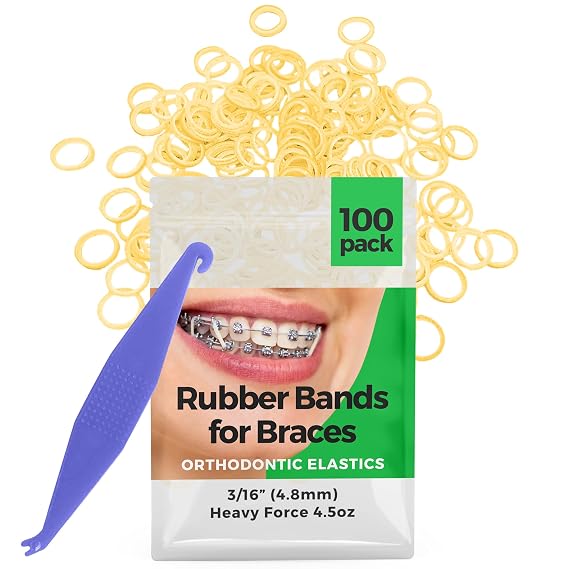 Orthodontic Rubber Bands for Braces, 3/16in Heavy, 100 Pack, Natural | Premium Elastics Teeth Rubber Bands for Braces, Fix Tooth Gaps, Dreadlocks, Hair Braids, Free Orthodontic Elastic Placer