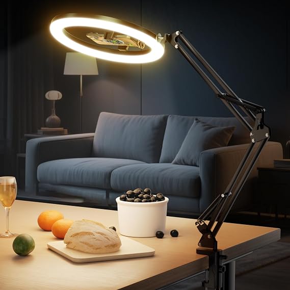 UBeesize 12 Overhead Ring Light for Desk with Phone Mount, LED Selfie Light with Adjustable Arm & Clamp, Dimmable Lighting for Video Recording, Zoom, Live Streaming, TikTok, YouTube