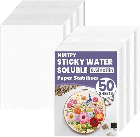 50 Sheets 8.5in x 11in Water Soluble Stabilizer for Embroidery | Stick and Stitch Embroidery Paper Wash Away, Embroidery Stabilizer, Embroidery Transfer Paper