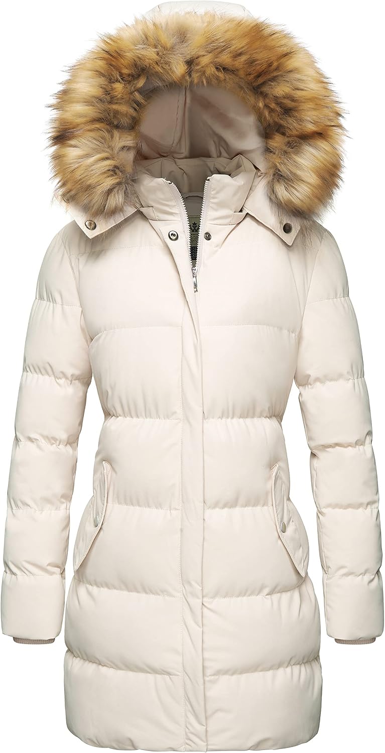 WenVen Womens Winter Thicken Puffer Coat Warm Jacket with Faux Fur Removable Hood
