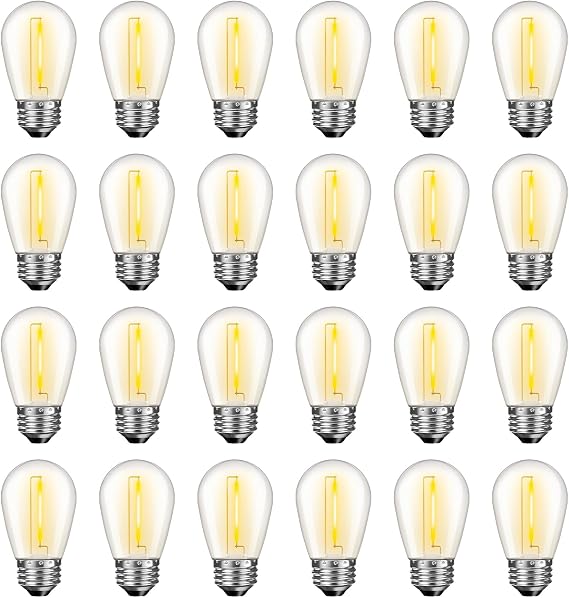 GvvooHome Pack of 24 LED S14 Replacement Bulbs, Waterproof 1W Vintage Edison Bulbs for Outdoor Patio Backyard String Lights Dimmable, E26 Normal Medium Screw Base, 2200K Warm White