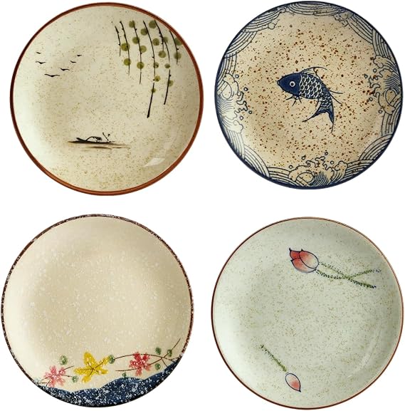 6 inch 4 Pack Ceramic Appetizer Plates Chinese Serving Dishes