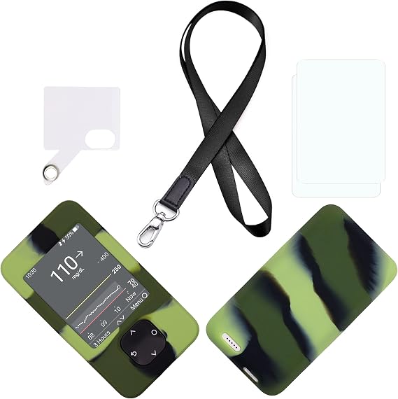 SNK Silicone Case Mixed Colors for Dexcom G7 & G6 Receiver (Includes Lanyard + Lanyard Patch + Screen Protector) (Green/Black)