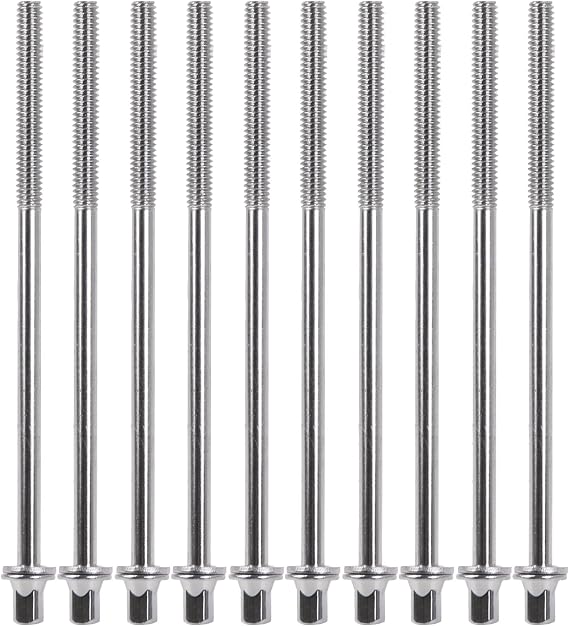 Yibuy 10 Pieces Drum Tight Screw Tension Rods Percussion Replacement 1/5" 110mm Silver