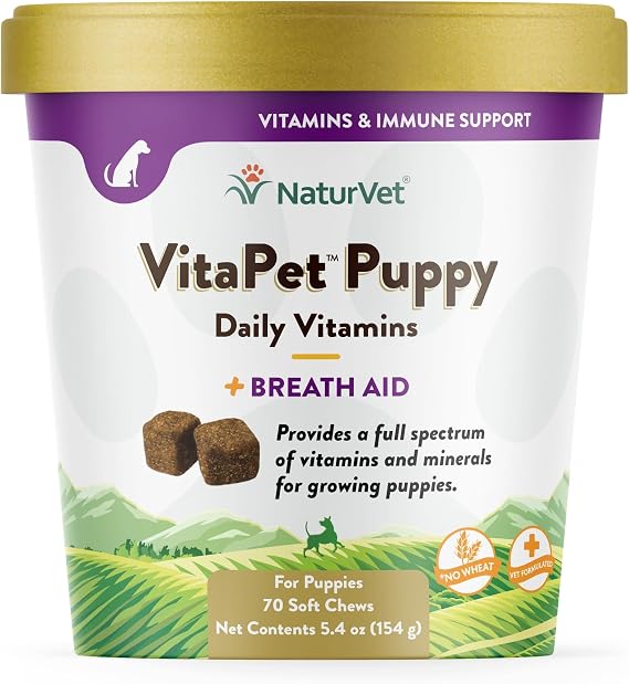 NaturVet VitaPet Puppy Daily Vitamins with Breath Aid for Dogs - 70 Ct | Breath Aid, Specifically Formulated to Provide Puppies with Essential Vitamins, Minerals, 70 Soft Chews
