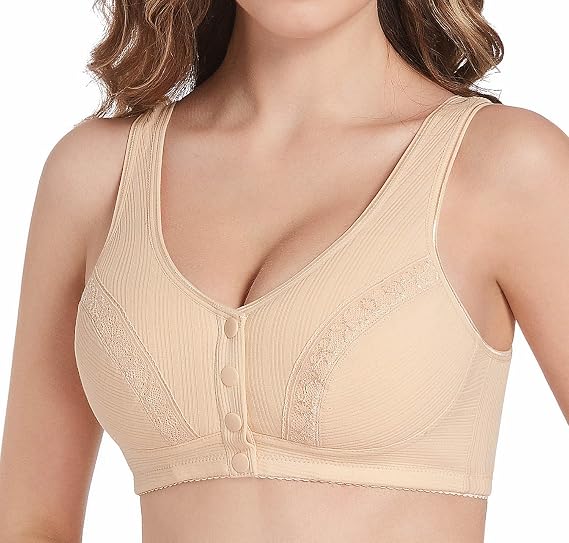 Snap Front Lace Trim Mastectomy Bra with Pockets