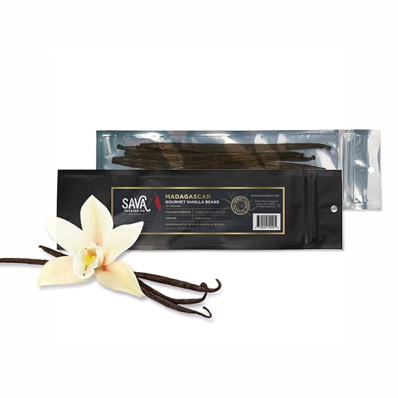 SAVA Madagascar Vanilla Beans Bourbon Gourmet Vanilla Beans from Madagascar w/Rich, Deep Colored Vanilla Pods Cooking & Baking Supplies (10 Count)