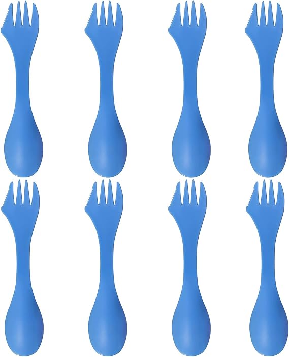 Utility Spork 3-in-1 Combo Spoon-Fork-Knife Camping Utensil (8 pack, Blue)