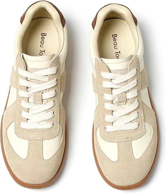 BEAU TODAY Women Sneakers, Retro Casual Shoes Flat Sneakers