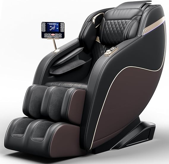 REDNGO Massage Chair Full Body, Zero Gravity SL-Track Shiatsu Massage Recliner Chairs with Heated Back & Calves, Foot Rollers, Built-in Speakers & Smart LCD Control(Black Brown)