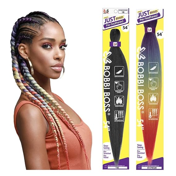 Bobbi Boss Just Braid Pre-feathered Braiding Hair 54" Synthetic Fiber for Twisting Crochet Box Braids Extension 8 PACK (2)