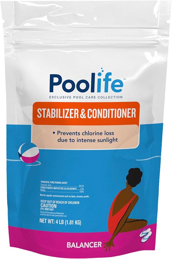 Poolife Stabilizer & Conditioner 4 lb - Cyanuric Acid Pool Chlorine Stabilizer - Protects Chlorine from UV Sunlight Loss - Maintains Ideal CYA Levels - Fast-Dissolving Formula for All Pool Types