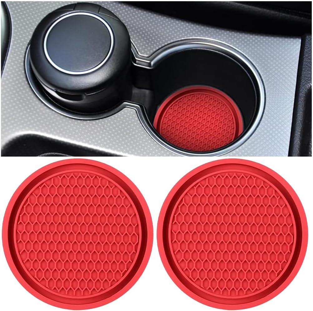 2 Pack Car Cup Holder Coaster, 2.75 Inch Diameter Non-Slip Universal Insert Coaster, Durable, Suitable for Most Car Interior, Car Accessory for Women and MenRed