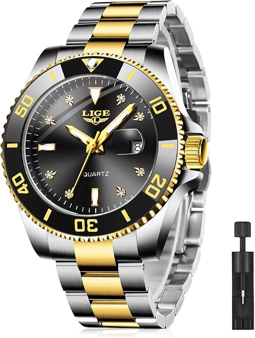 Watches for Men Luxury Diamond Business Dress Quartz Analog Waterproof