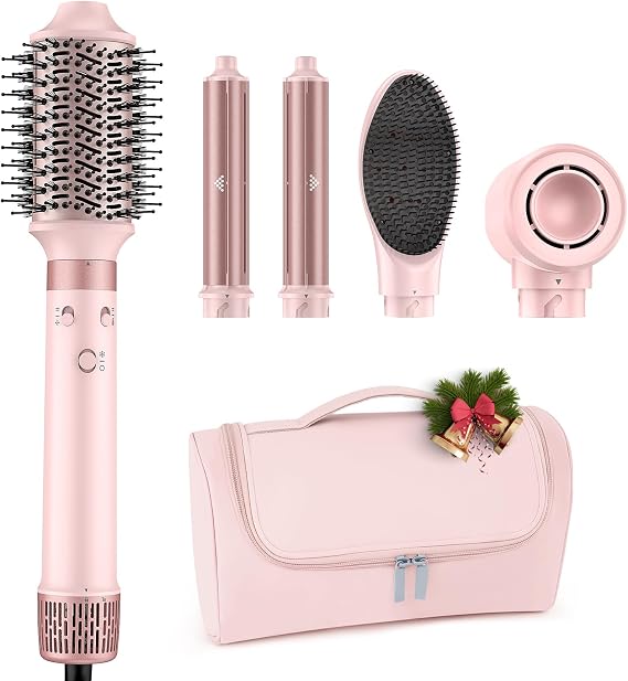 MESCOMB Dual Voltage Hot Air Styler Wrap - 5 in 1 Hair Dryer Brush with Fast Drying Blow Dryer, Styling, Straightening & Volumizing with Travel Bag (100V240V) Gift for Women