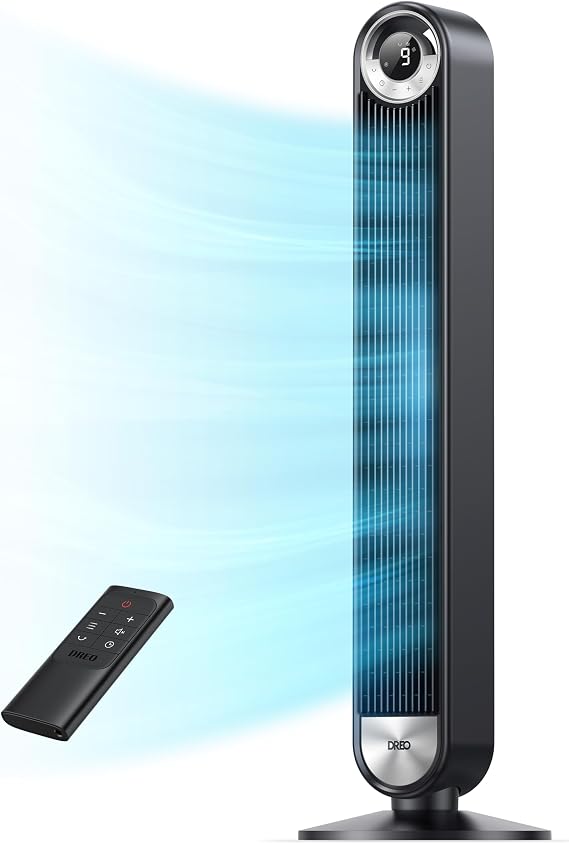 Dreo Tower Fan with Remote, 90 ° Oscillating Bladeless Fan, 42 Inch, Quiet with 6 Speeds, Large LED Display, Touchpad, 12H Timer, Floor Fans for Bedroom Whole Room Home Office