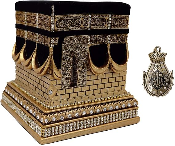 Modefa Islamic Turkish Home Table Decor Kaba Replica Model Showpiece Eid Gift Gold with Car Hanger (Gold, Large)