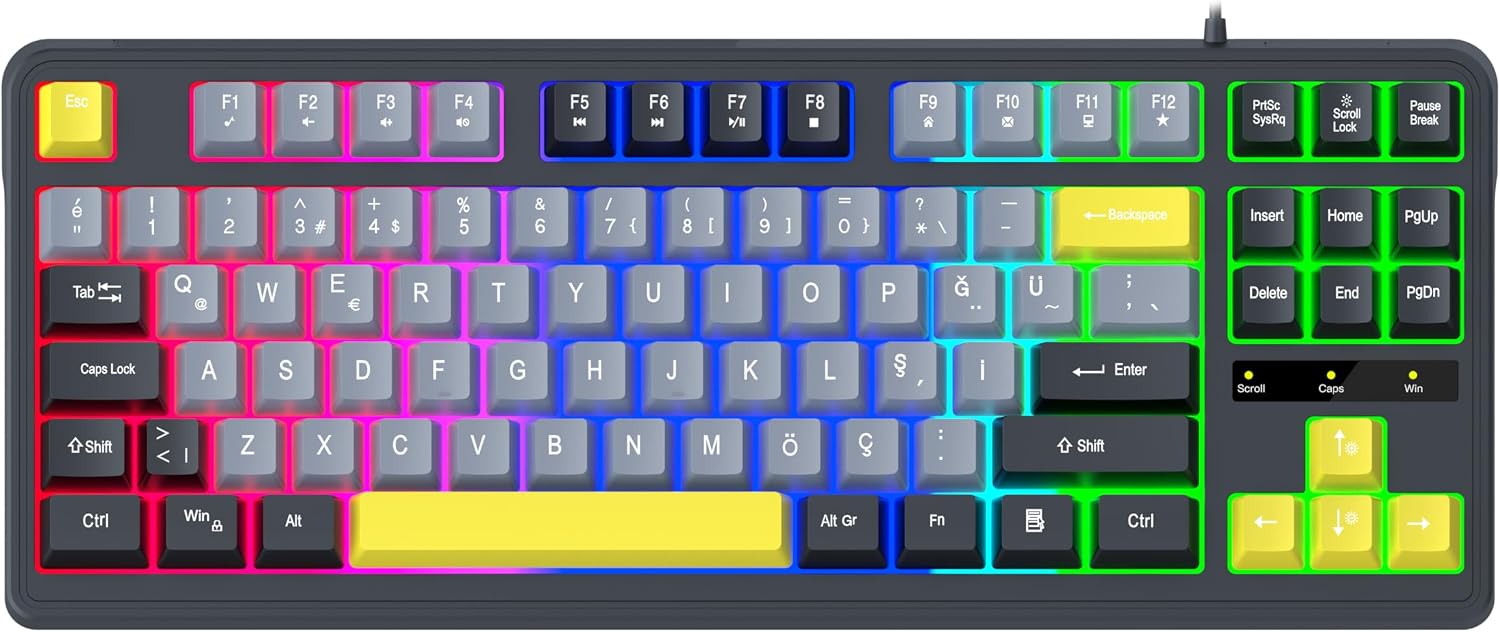 James Donkey JDK87 Rainbow Mekanik Hisli Membran Türkçe Q Gaming 88 Tuş Klavye (Siyah)