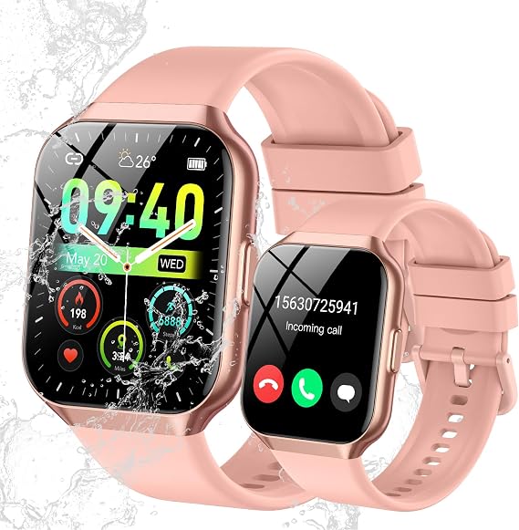 Smart Watch for Men Women, 1.96" Smartwatch (Answer/Make Call), IP68 Waterproof Fitness Tracker, 112+ Sport Modes, Heart Rate and Sleep Monitor, Pedometer, Smartwatches for Android iOS,Pink